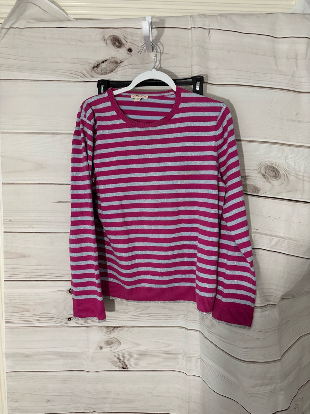 Brooks Brothers Pink and Light Gray Striped Crewneck Sweater